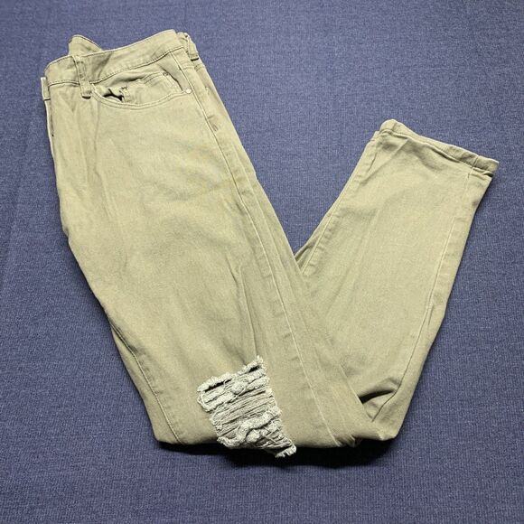 Classic B MENS Jeans Size 32x30 Distressed Khaki Army Green Skinny Jeans GB18401 - Picture 1 of 9